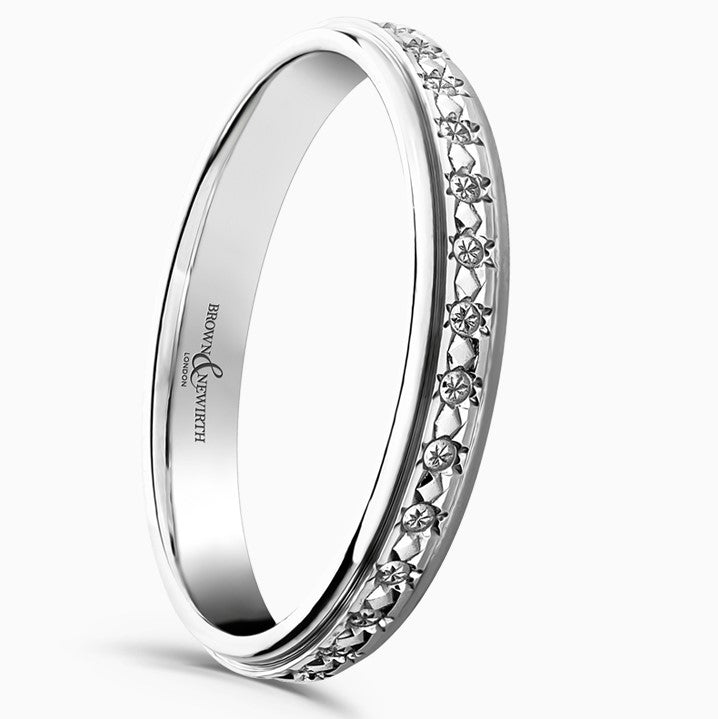 Ladies 9ct White Gold Patterned Wedding Ring